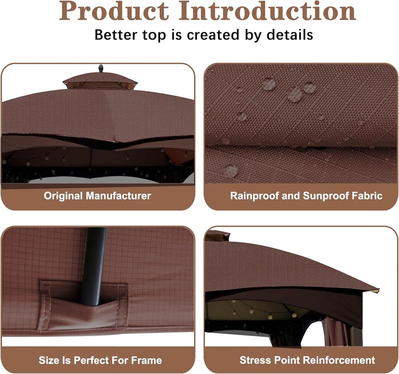 SCOCANOPY Brown Ripstop Replacement Top for Lowe's Allen Roth 10X12 Gazebo Model #GF-12S004B-1/ GF-12S004BTO - Image 5